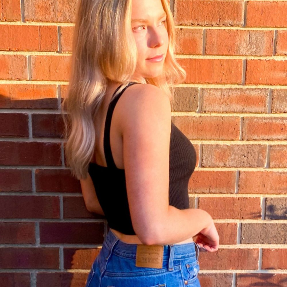 Square Neck Ribbed Crop Top | Black